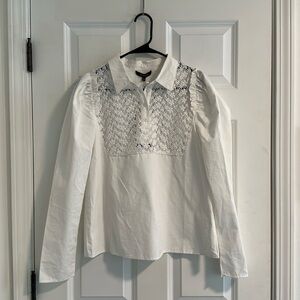 🆕 NWT En Saison Cotton Crochet Henley Collared Ruffle Sleeve Blouse size XS